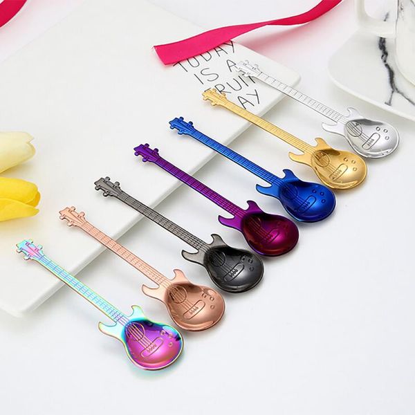 

spoons stainless steel guitar rainbow coffee spoon flatware drinking tools music theme stirring ice cream scoop