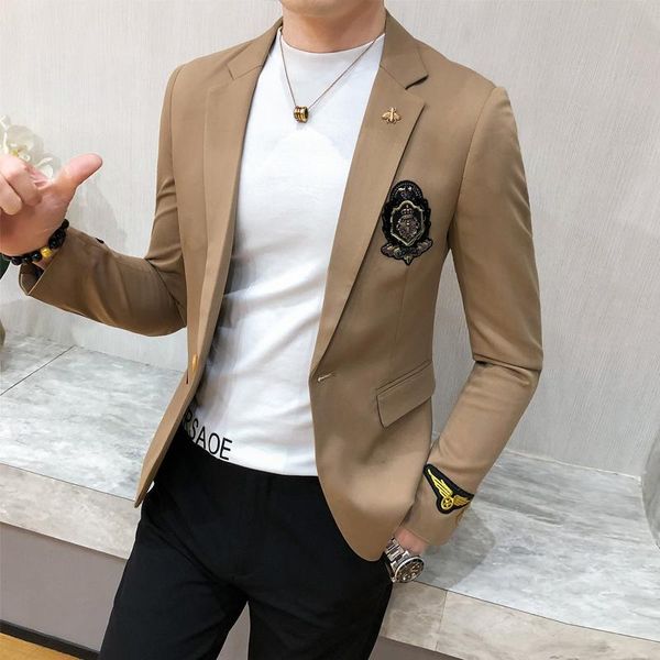 

2021 spring casual blazer suit jacket new embroidery black social british blazers men suits wedding coat club dj stage clothers, White;black