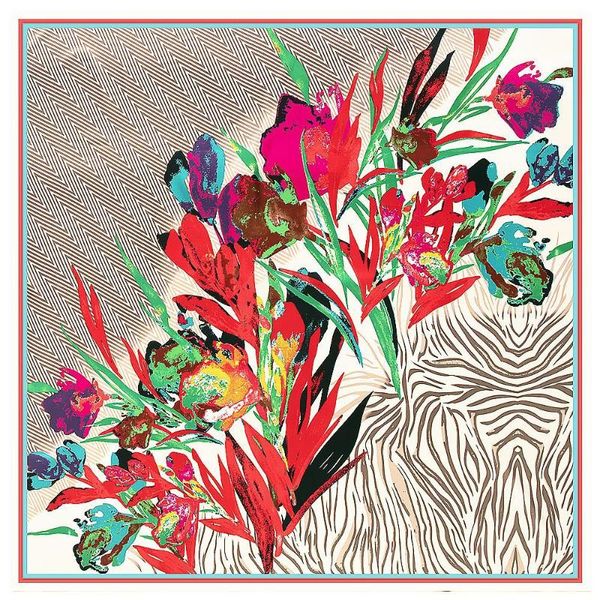 

scarves stripe oil painting flowers brand square scarf 2021 winter twill silk women kerchief shawl ladies wholesale, Blue;gray