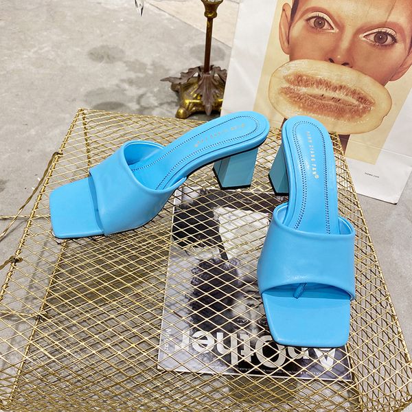 

2021 female slipper see outdoors sandal block high heels slide on elegant flip flop lady blue slides luxury shoes japy, Black