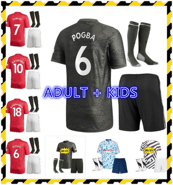 

20 21 pogba cavani soccer jersey kids kit+socks 2020 2021 jerseys utd toone rashford lingard football shirt boys rashford, Black;yellow