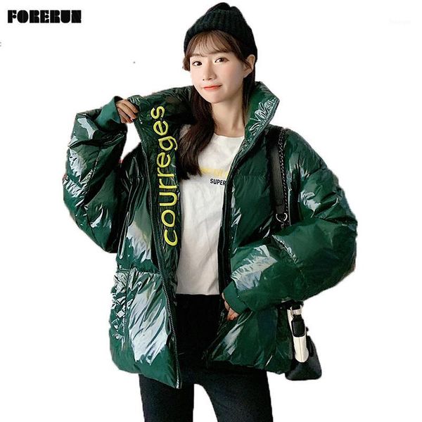 

forerun women winter oversized jassen glossy bubble jas boardwork letter snow jas water -proof random abrigos mujer invierno1, Black