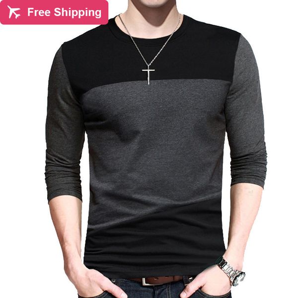 

2021 new men's shirt spring fall fashion shredded fine fit cotton the-neck tshirt clothes more size m-5xl gift boyfriend byjm, White;black