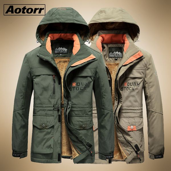 

mens military tactical thick parkas men winter multi-pocket waterproof jacket male windproof casual outwear velvet warm coat c1201, Black;brown