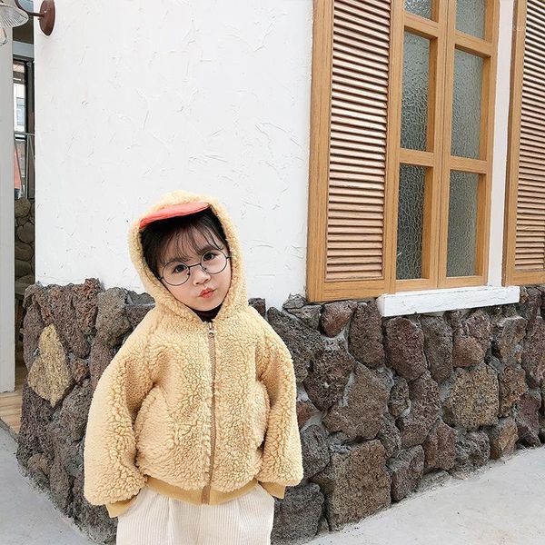 

2020 children's girls wool sweater coat autumn and winter clothing new children's korean thick warm wool coat kids hooded coats1, Blue;gray