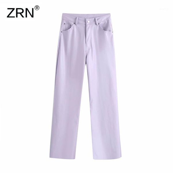 

zrn women 2020 fashion high waist straight faux leather pants vintage zipper pu trousers female solid leather pants mujer1, Black;white
