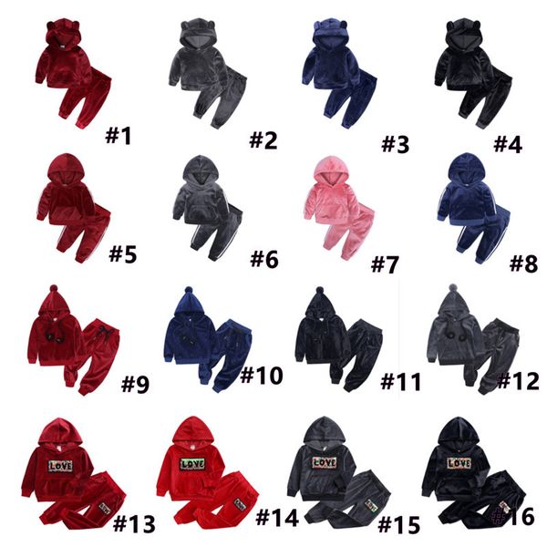 

80-140cm children pleuche tracksuit two piece velvety outfits boys girls pullover hoodie hooded and legging pants kids sportwear g10509, White