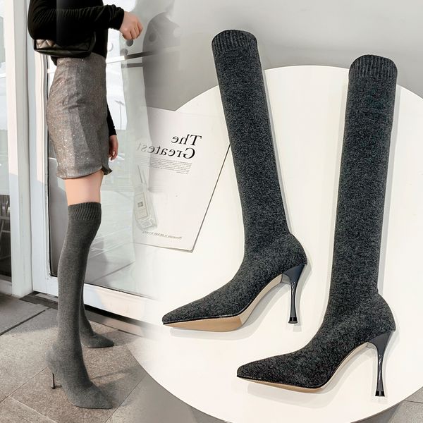 

elastic 2020 female cord on the knee stripper nine inches heels fabric stretching long thigh high boots qcnr, Black