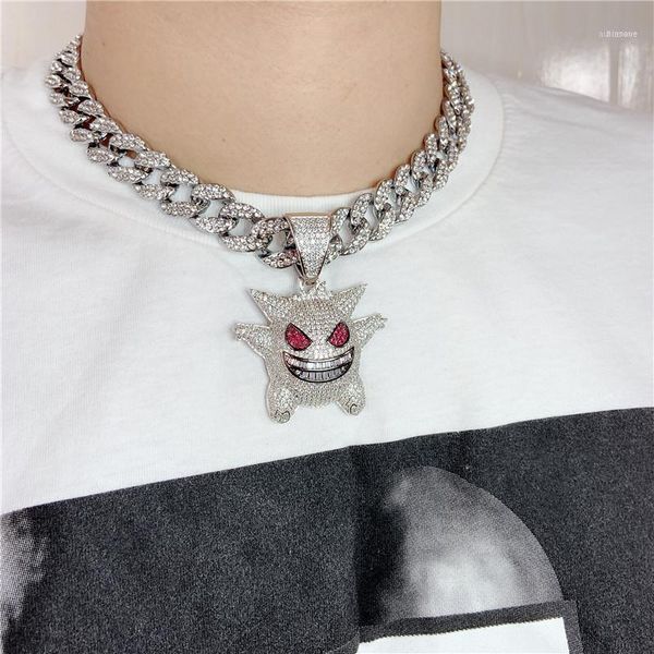 

european and american personality hip hop geng zircon pendant necklace men and women necklace cuba full diamond chain 45cm11, Silver