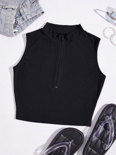 

zip half mock neck crop tank h3as#, White