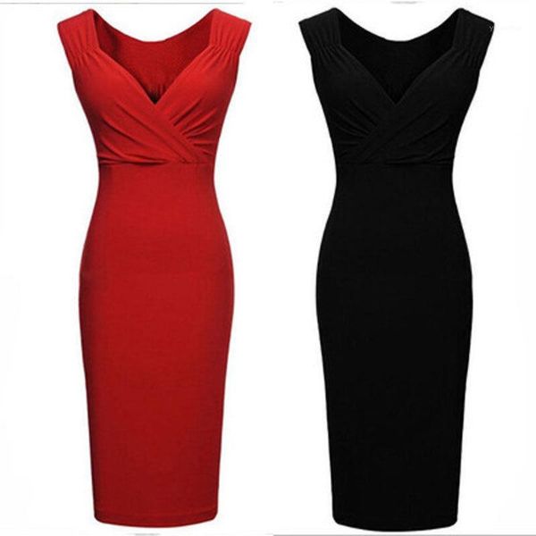 

2020 arrival summer womens clothing ladies sleeveless dress casual solid color knee-length v-neck dress1, Black;gray