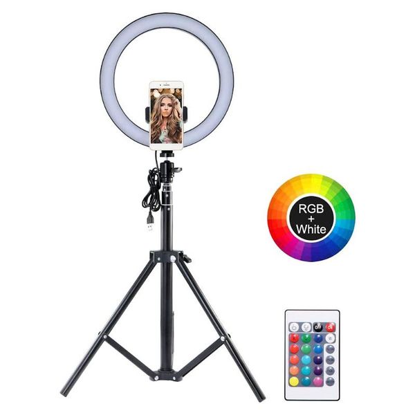 

10 inch abs + pvc rgb led selfie ring light usb camera phone video pgraphy lighting with tripod stand for live streaming