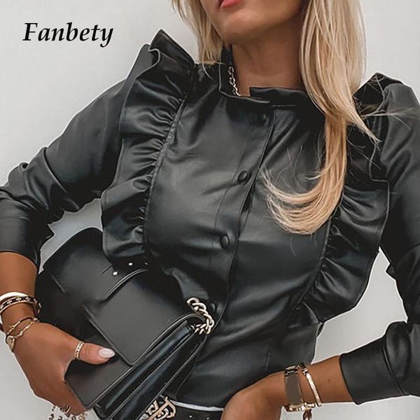 

women elegant o-neck ruffle blouses shirts 2021 fashion vintage houndstooth leather office ladies casual long sleeve blusa, White