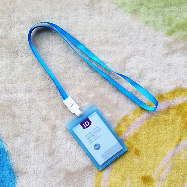

fashion portable credit pu card case holder id bus cards identity badge with lanyard 5 color 1 pcs 54*85mm, Brown;gray