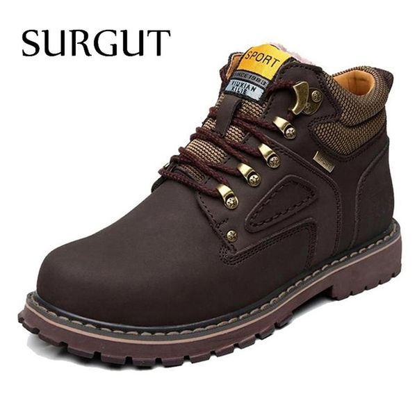 

surgut brand super warm men's winter leather men waterproof rubber snow boots leisure boots england retro shoes for men big size lj2010, Black;white