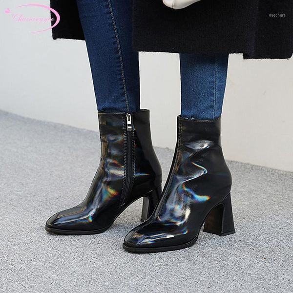 

boots simple style paint round toe ankle fashion zipper black beige red high-heeled chunky riding women's shoes big size1