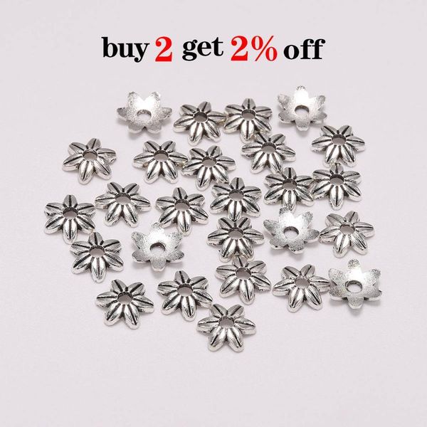 

50pcs lot 9mm tibetan hexagram flower loose sparer end bead cap for diy jewelry making finding earrings bracelet h bbyrci, Silver