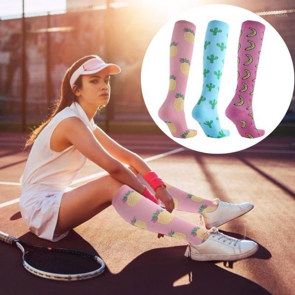 

sports socks men's and women's long tube new fruit pattern running outdoor sports socks nylon material compression1, Black;white