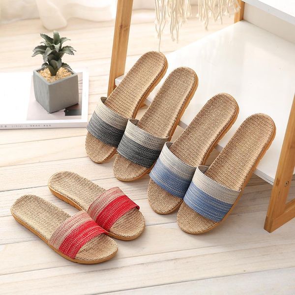 

couples home indoor slippers summer men/women cotton linen sandals ladies floor non-slip flip flops female fashion house shoes, Black