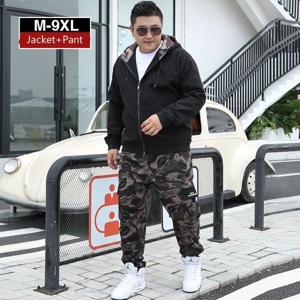 

2021 new spring mens tracksuit men's casual large size jacket + camouflage pant 2 piece bodybuilding clothes men sports suits 9xl sp03, Gray