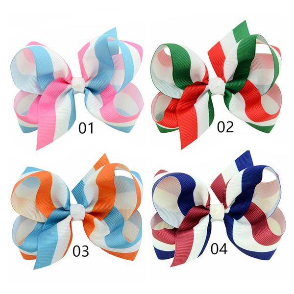 

cute baby bow har clips wave print stripe hair clips girls large bowknot hairpin clips boutique bows hair accessories baby girls headbands, Slivery;white