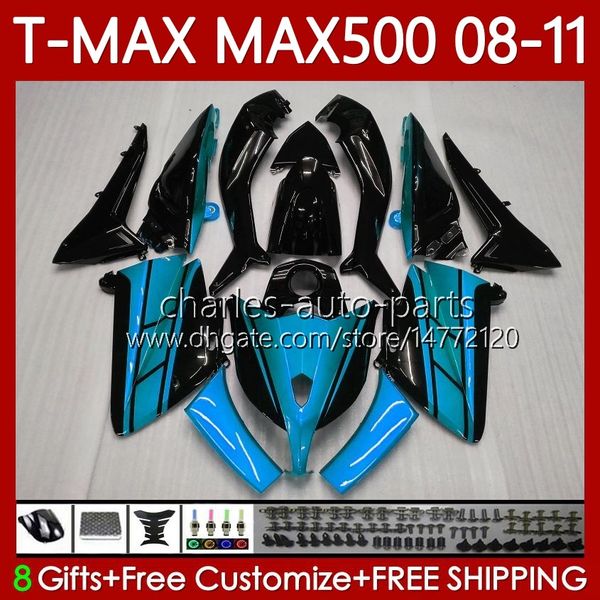 Kit carrozzeria per YAMAHA TMAX MAX 500 XP500 MAX-500 T 2008 2009 2010 2011 Bodys 107No.80 TMAX-500 TMAX500 Nero ciano T-MAX500 08-11 MAX500 08 09 10 11 OEM MOTO Carenatura