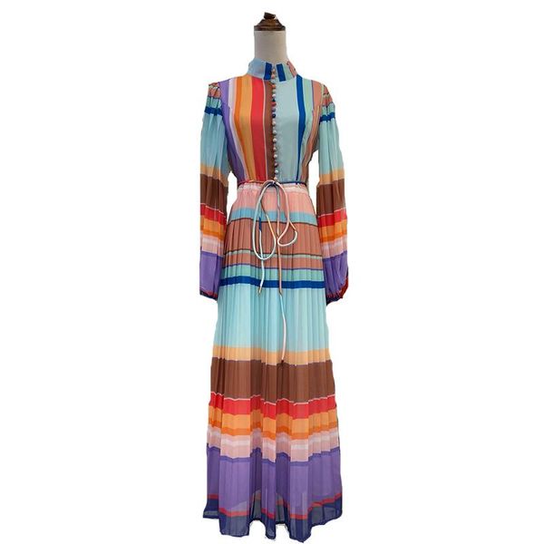 

new 2021 colorful striped printed med-long dress 201207xf01, Black;gray