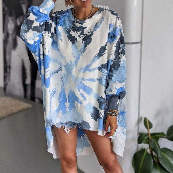 

women's tie dye t-shirt, round neck long sleeve casual loose pullover cotton blends tees 2020 new autumn, s//l/xl/xxl, White