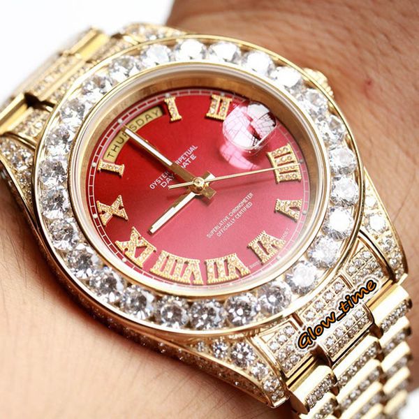 

version diamond inlay case m118388 m228345 m118348 automatic mens watch sapphire rome digital dial big diamonds bezel iced out watches, Slivery;brown