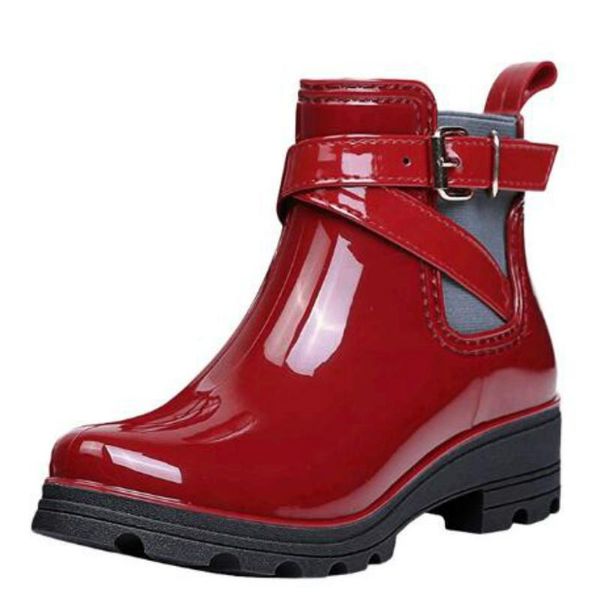 

boots akexiya amazon fashion women mirror leather waterproof large size thick heel belt buckle roman female short, Black