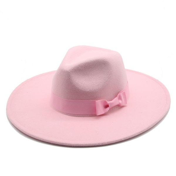 

women hats 9.5cm big brim solid color ribbon band belt bowknot winter hats women elegant wide brim dress wedding felt fedora hat, Blue;gray