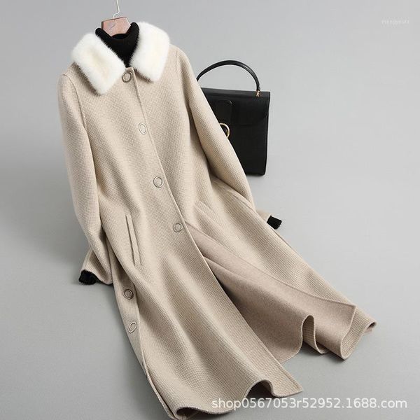 

wool coat women double sided long jacket collar korean autumn winter ladies coats and jackets abrigo mujer 887188 yy4641, Black