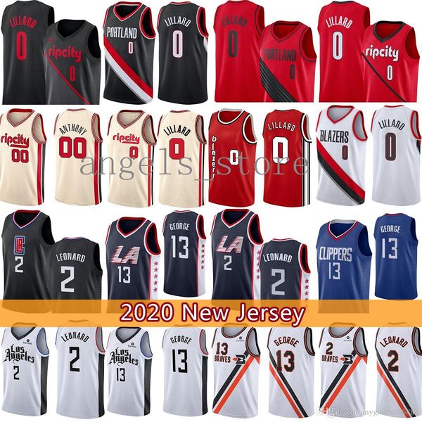 

damian kawhi paul lillard george leonard carmelo basketball jersey anthony los angeles la clippers portland trail blazer, Black;red