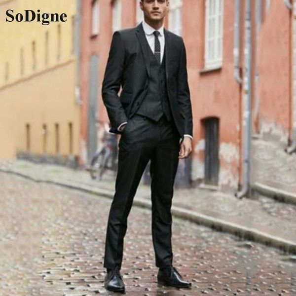 

sodigne wedding tuxedos suits slim fit bridegroom for men 3 pieces groomsmen suit formal business outfits party jacket+vest+pant, White;black