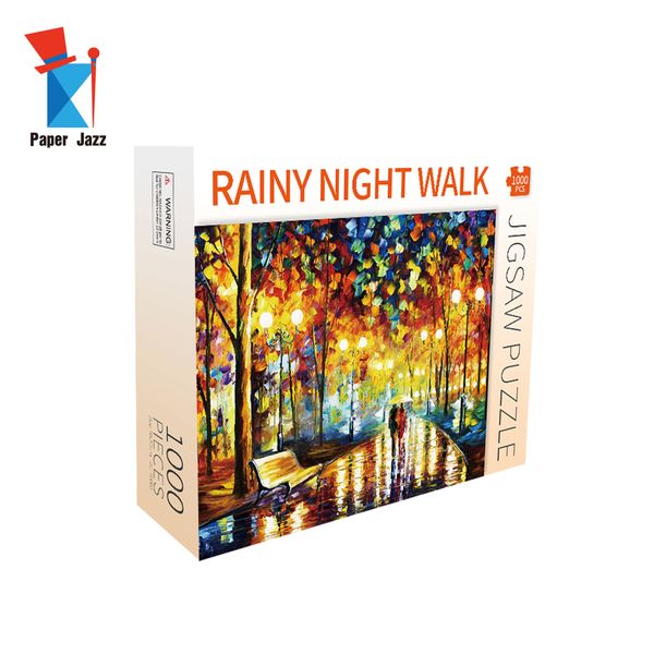 

rainy night walk uv finishing cardboard color box packing jigsaw puzzle 1000 pieces for children and educational toy