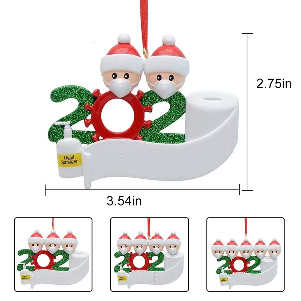 

family 2020 christmas quarantine ornaments customized gift survivor hang decoration snowman pendant with face mask hand sanitizer xmasjz35