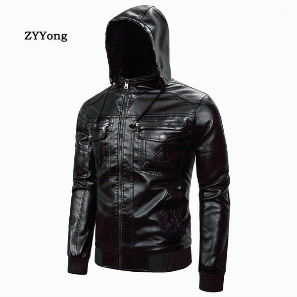 

leather jacket men coats pu outerwear motorcycle biker male business winter faux fur jacket thick fleece leather mens windproof1, Black