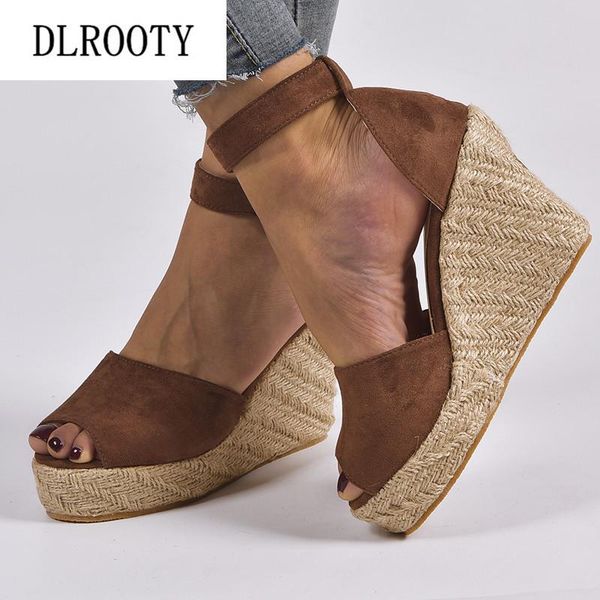 

dress shoes woman sandals summer wedges pumps high heels platform peep toe buckle strap fashion breathable gladiator plus size 34-43, Black