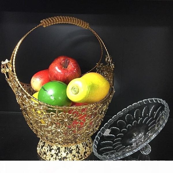 

wedding bask european luxury lktv decoration boutique jacquard with diamond cover fruit basket home fashion golden fruit pot