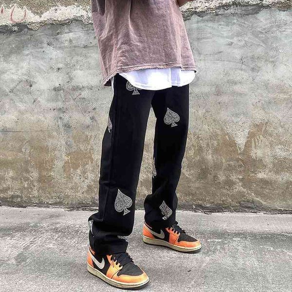 

streetwear hip-hop fashion drilling overalls straight pants mens trousers dark wind sports pants womens, Black;white