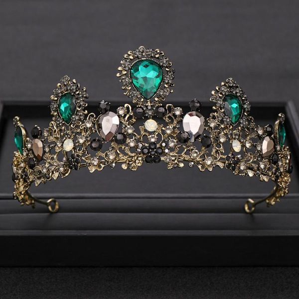 

vintage wedding crown hair accessories green rhinestone crystal crown headband queen headdress bridal hair accessories, Golden;silver