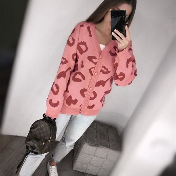 

hlbcbg women sweaters autumn winter 2020 fashionable casual leopard v-neck single breasted puff sleeve loose cardigans coat q1217, White;black