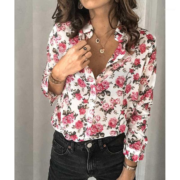 

spring print flower bohemian women blouse shirt long sleeve turn down blouses woman 2020 korean fashion clothing sj5630r1, White