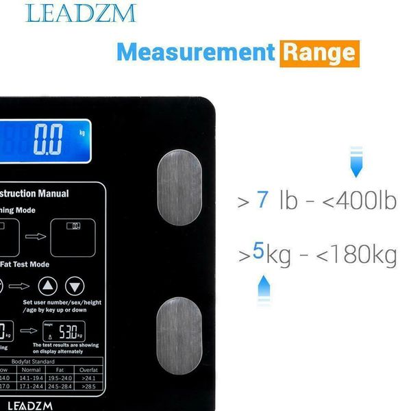 

leadzm digital body fat scale bmi water muscle calorie bone weight 400lb 12 user