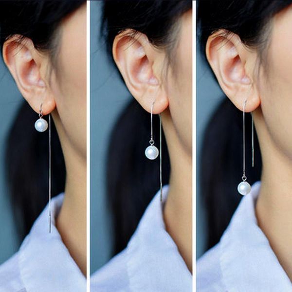 

dangle & chandelier style long line drop/dangle pearl beads earrings white/rose gold color fashion brand jewelry for women dfe033 dfe034 dfe, Silver