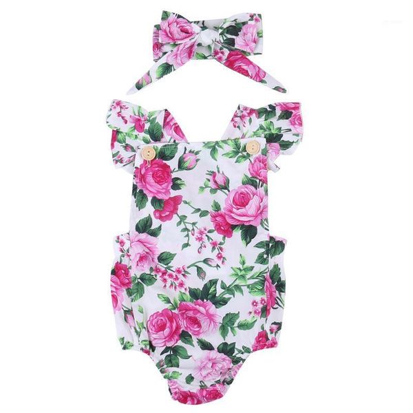 

emmababy baby girl spaghetti straps halter romper + headbamd jumpsuit floral sunsuit outfits 2 pieces set for christmas1, Blue
