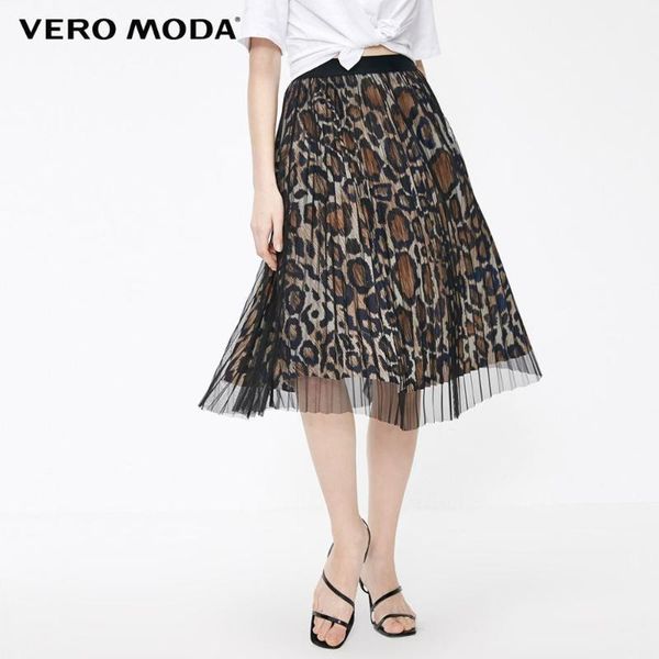 

women's leopard print two-tiered gauzy elasticized skirt | 31921g5031, Black