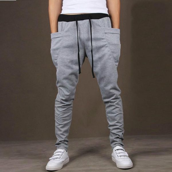

men pants sweatpants gyms hip hop harem joggers pants mens joggers solid big pocket pants casual men new male sporting trousers, Black