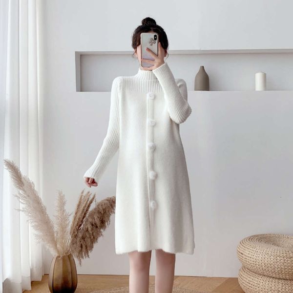 

base and winter autumn drs fashion knitted skirt medium length wtern sle loose pregnant women's coat, White
