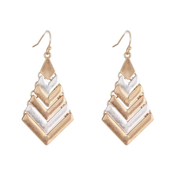 

brand designer two tone gold silver metal arrowhead checvon statement earrings women fashion custom party unique jewelry accessories